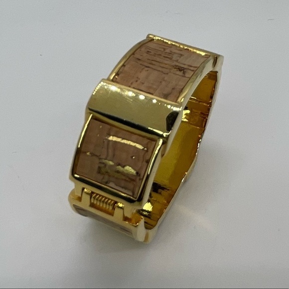 J. Crew Gold Tone Hinged Cork Bracelet with dust bag - Picture 1 of 6